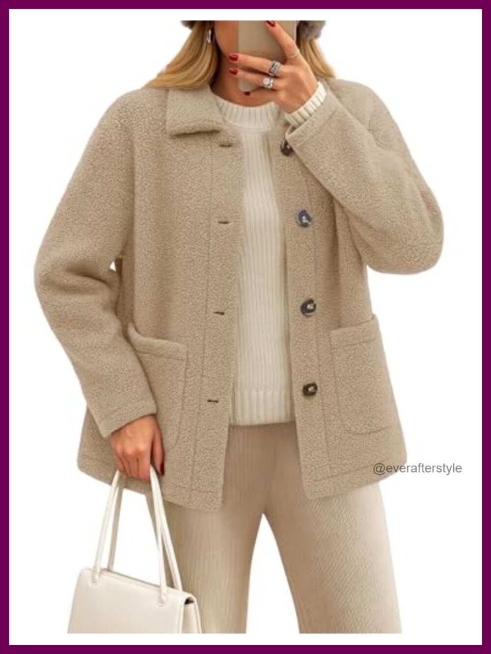 Womens Fleece Button Down Sherpa Teddy Coat Fuzzy Outerwear